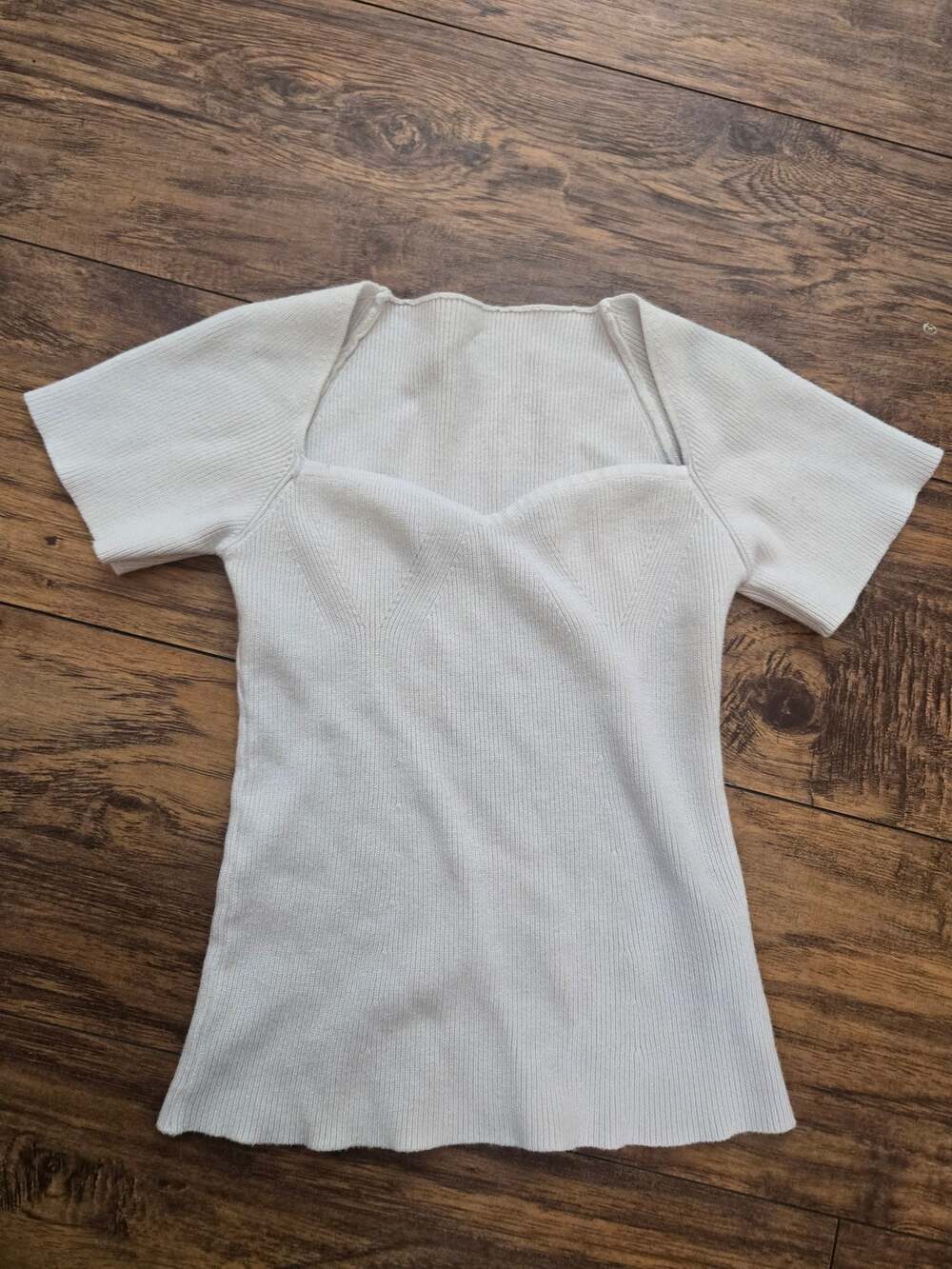 DAZY White Ribbed Sweetheart Illusion Neckline Top Small Short Sleeve Y2K